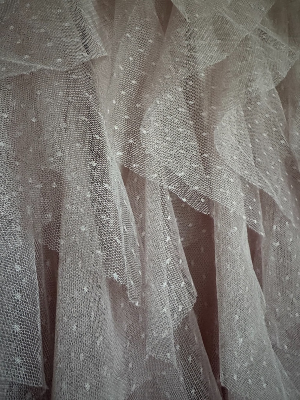 Dreamy Blush Swiss Dot Layered Tulle Midi Skirt Balletcore Romantic Princess - Picture 3 of 5